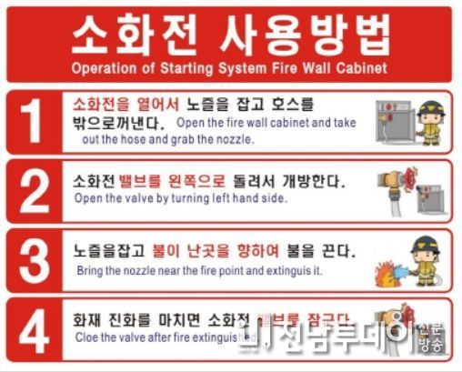 장흥소방서, 외국어 동시표기 옥내소화전 사용설명서 홍보