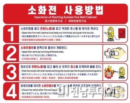 장흥소방서, 한글·외국어 표기 옥내소화전 사용 설명 스티커 홍보