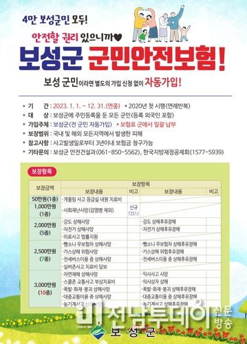 보성군민이라면 자동 가입되는 군민안전보험으로 안전복지 실현!