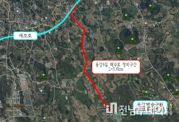 애조로 ~ 용강별숲공원(동부공설묘지) 구간 위치도