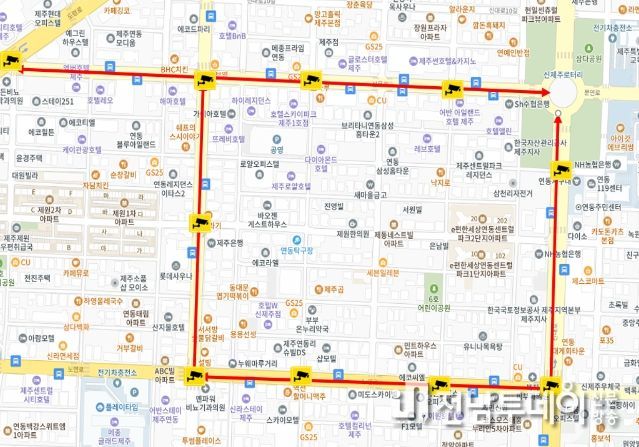 신규 특별관리지역 지정 구간(신제주 삼무로, 신광로, 노연로, 신대로)