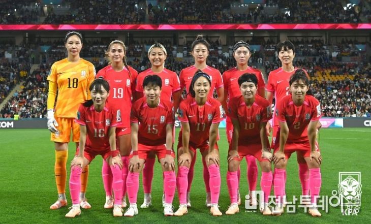 작년 8월 열린 여자월드컵 독일과의 조별리그 최종전에 선발 출전한 여자대표팀 11명의 모습.