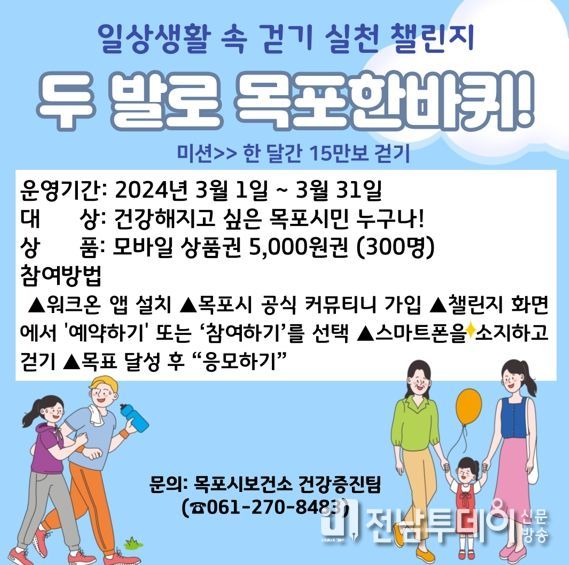 목포시 보건소가 건강한 걷기 활성화를 위해 목표걸음 달성한 경우 상품권을 지급한다.
