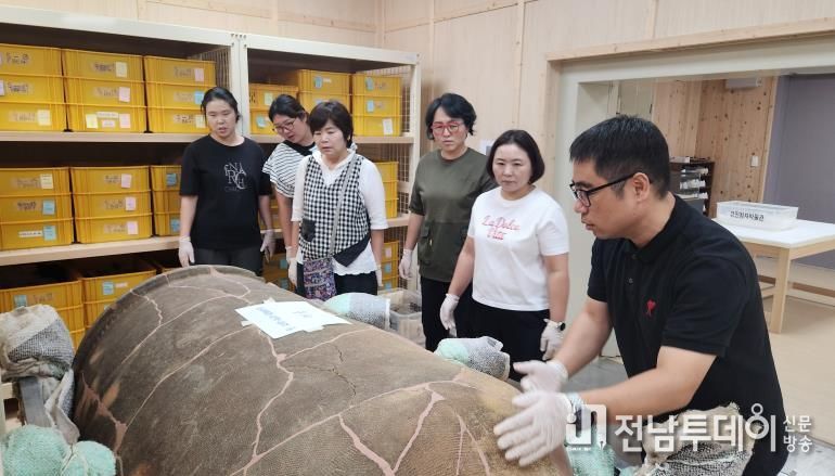 참가자들이 사당리 고려청자를 실견하는 모습