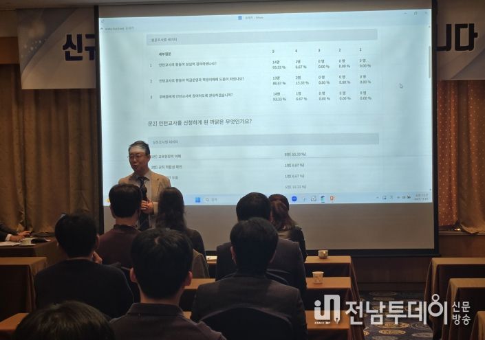 장기중 청계북초 교장이 특강을 진행하고 있다.