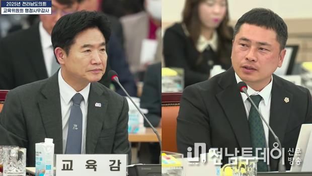 임형석 전남도의원(더불어민주당ㆍ광양1)이 11월 14일, 전남도교육청에서 열린 행정사무감사에서 김대중 전남도교육감에게 질의하고 있다.