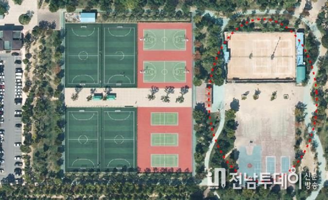 광양시, 중동근린공원 공사에 유착 비리 없다 - 공원과(2014년 중동근린공원 항공사진)