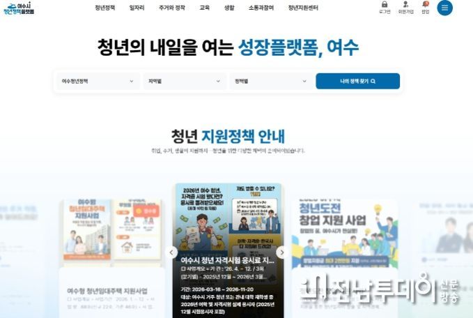 여수시청년정책플랫폼 메인화면