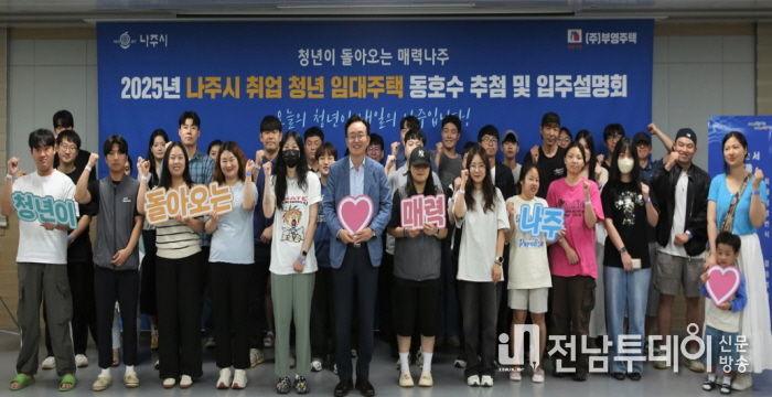 나주시가 오는 3월 13일까지 ‘취업 청년 임대주택 지원사업’ 입주자를 모집한다. 사진은 지난해 취업 청년 임대주택 추첨 및 입주설명회 단체사진. (사진 제공-나주시)