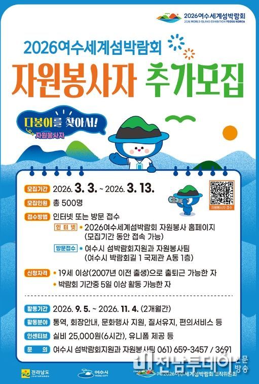 2026여수세계섬박람회 자원봉사자 추가모집 포스터