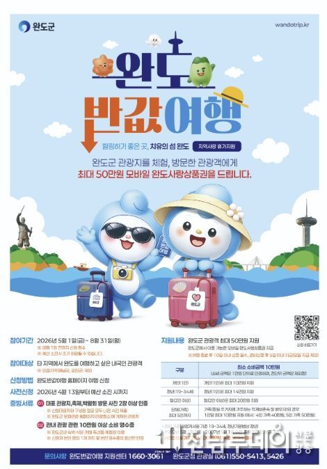 '완도 여행 반값으로!' 지역 사랑 휴가 지원제 시행